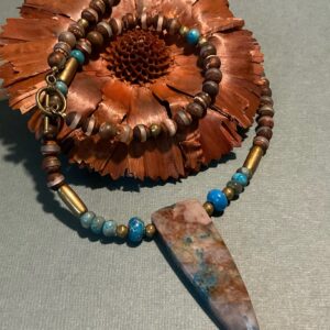Chrysocolla-In-Quartz-Dagger-and-Imperial-Jasper Necklace