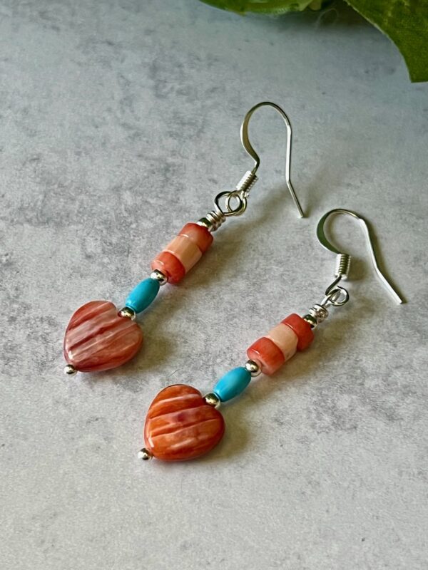 Spiny-Oyster-Heart-Earrings-with-Coral-Heishe-and-Turquoise-By-S-Graff-Designs