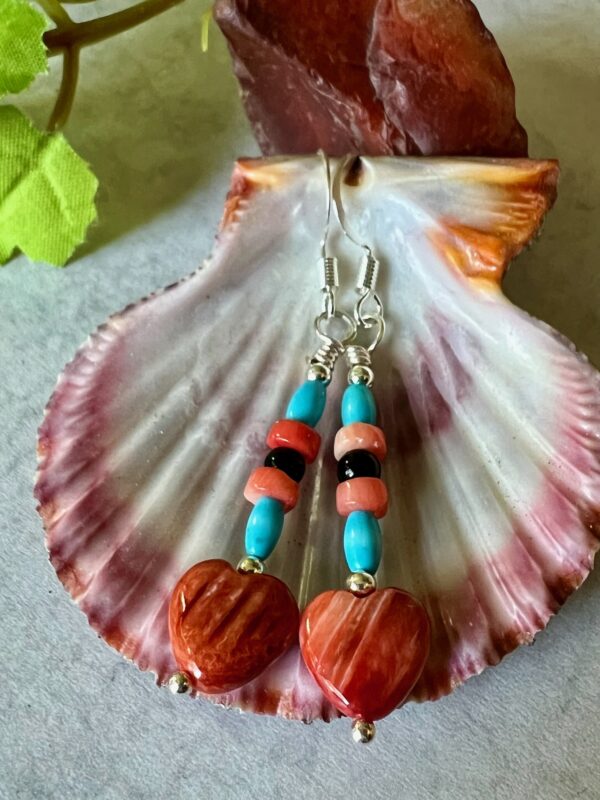 Spiny-Oyster-Heart-Earrings-with-Coral-Heishe-Turquoise-and-Black-Glass