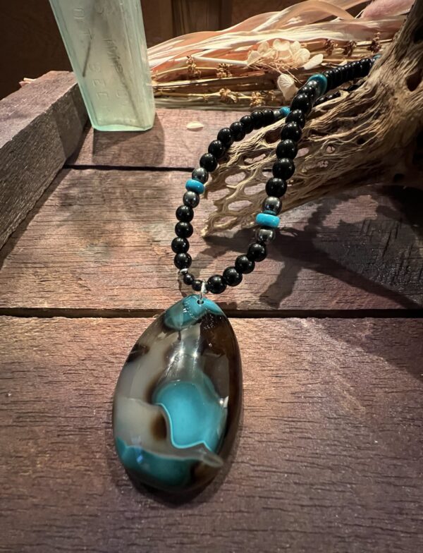 Agate Black Glass Hematite Natural Turquoise Necklace - Image 2